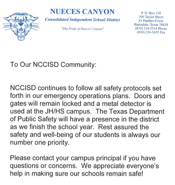 Nueces Canyon CISD Security